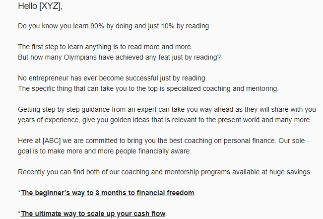 Email sequence of a personal finance coach 4