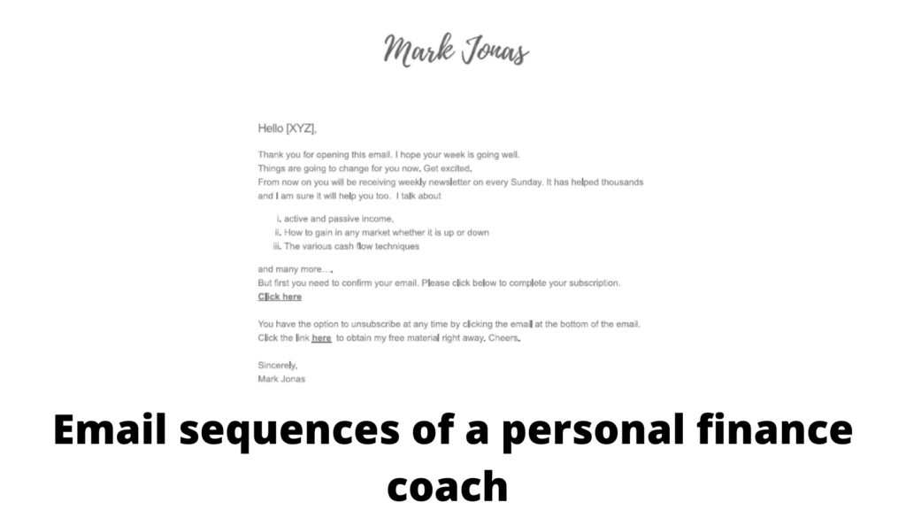 Email sequence of a personal finance coach
